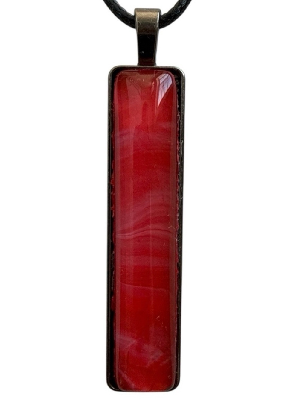 Hand Crafted Necklace Red Fluid Art Pendant Long Bar by Svetlana Yeung